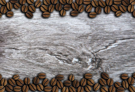 roasted coffee beans on a wooden background illustrationの写真素材