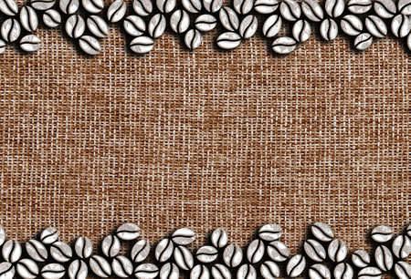 roasted coffee beans in a row on a wooden background illustrationの写真素材