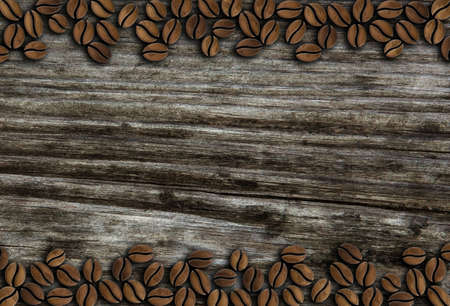 coffee beans in a row on a wooden background illustrationの写真素材