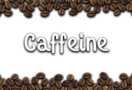 coffee beans with inscription caffeine on white background illustrationの写真素材