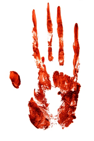  Bloody hand print isolated on white backgroundの写真素材