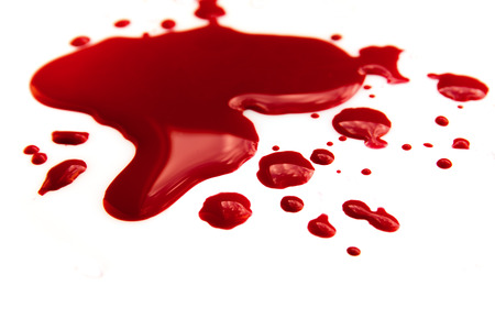 Blood stains (puddle) isolated on white background close up, horizontalの写真素材
