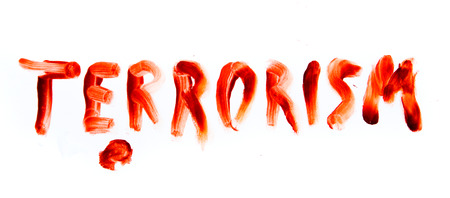 Terrorism bloody font word isolated on white backgroundの写真素材