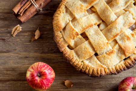 Classic Apple Pie Dessert. Homemade American Pie from Organic Autumn Apples.の写真素材