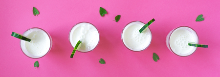 Ayran, homemade yogurt drink (kefir, lassi) with cucumbers - healthy summer refreshing cold drink,...
