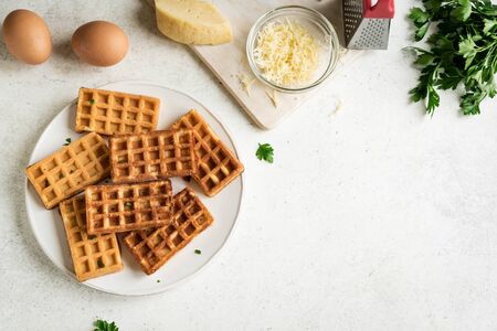 Egg and cheese waffles (Chaffles)  for breakfast. Keto (ketogenic) recipe - morning savory protein...