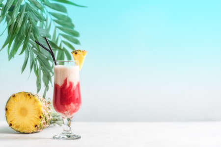 Lava Flow Cocktail - delicious summer tropical drink with rum, strawberry, coconut cream and...