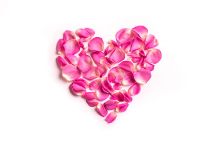 Pink rose petals heart shape isolated on white background. Romantic Valentine's day, love, wedding...