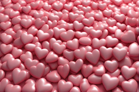 Valentine's Day theme with a lot of pink hearts as background. Romantic love concept, copy space.の素材