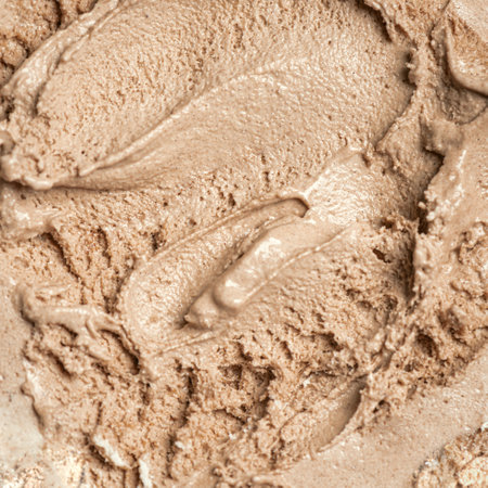 Coffee ice cream texture, square background. Homemade coffee brown gelato close up.の写真素材