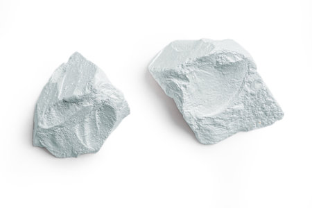 Pieces of clay or chalk isolated on white background.の写真素材