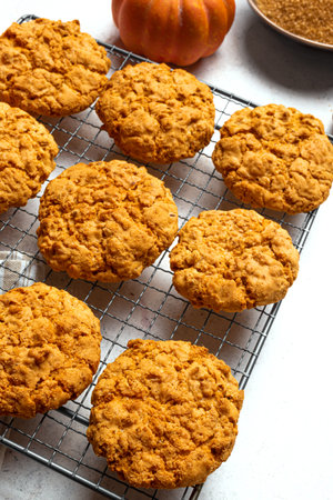Homemade Pumpkin Spice Cookies, traditional soft and chewy cookies. Seasonal autumn recipe - marble...