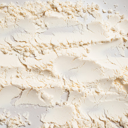 Whey protein powder detailed texture, top view, design template.の写真素材