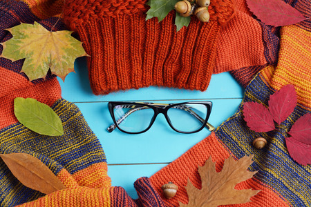 Autumn female accessories - hat, gloves and scarf