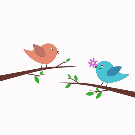 Two love birds on branches. Valentine's Day. Vectorのイラスト素材