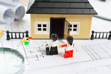 Young family goes to his dream.の写真素材