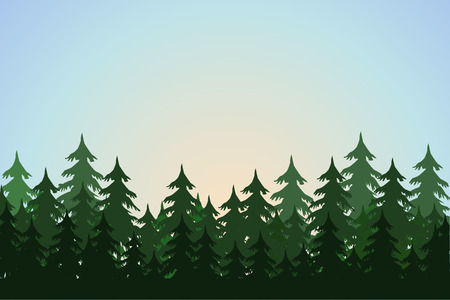 Landscape with fir trees, vector illustrationのイラスト素材