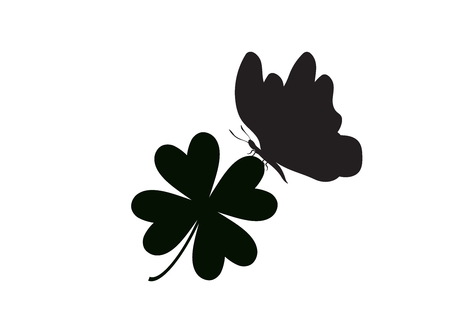 butterfly sitting on a leaf of a clover.のイラスト素材