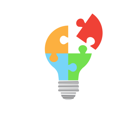 Flat design vector illustration of a lamp made of pieces of a puzzle.のイラスト素材