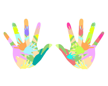 Many colored hands. Support group, child protection day. Caring and loveのイラスト素材