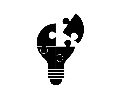 Flat design vector illustration of a lamp made of pieces of a puzzle.のイラスト素材