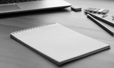 Note: pencils, markers, a pen, a notebook, paper, notes, a notebookの写真素材