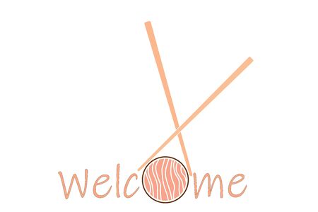 Sushi and roll with chopsticks on white background,  template. Monochrome Japanese cuisine.のイラスト素材