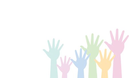 Many hands are pulled up (work, vacancies, help, society). Vector image, icon.のイラスト素材