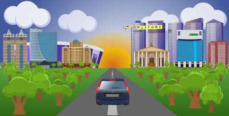 Flat vector cartoon style illustration urban landscape streetのイラスト素材