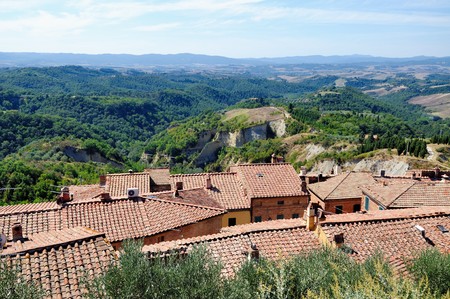 Chiusure is a pretty village in the tuscan region of the crete senesiの写真素材