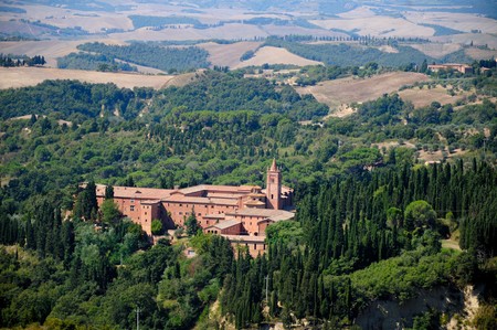 Chiusure is a pretty village in the tuscan region of the crete senesiの写真素材
