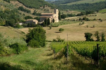 A famous romanesque abbey in Tuscanyの写真素材