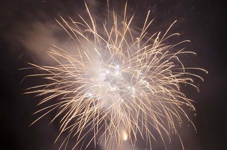 Colored firework on a black sky introduce the summerの写真素材