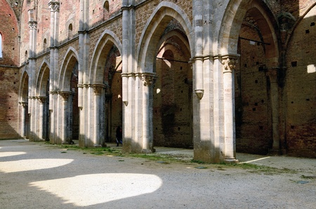 The ruins of San Galgano Abbey in Tuscanyの写真素材