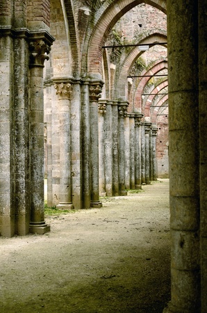 The ruins of San Galgano Abbey in Tuscanyの写真素材