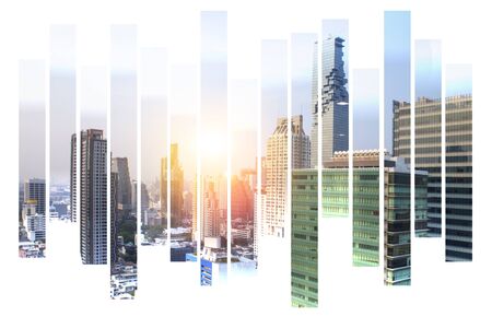 The modern building of Asia Business financial district and commercial in bangkok thailand on...
