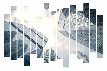 View of modern business skyscrapers glass and sky view landscape of commercial building in central cityの写真素材