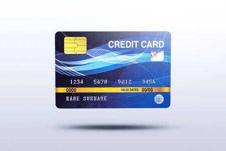 Business credit card isolated on grey background with shadow , credit card for payment to a merchant or as a cash advance.の写真素材