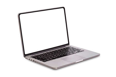 Laptop computer with blank screen isolated on white backgroundの写真素材