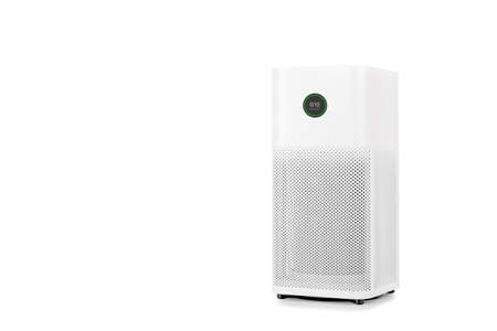 Air purifier with filter for cleaner removing fine dust PM2.5 isolated on white backgroundの写真素材