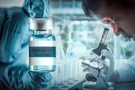 Blue vaccine jar bottle for treatment from corona virus infection and build immunity to viruses...