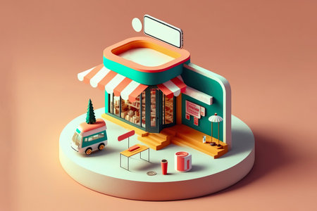 Online shopping concept in minimal online store for sale, mobile e-commerce shop online background , Generative Aiの素材
