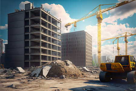 Large construction site and building , Background of the skyscraper construction, Generative Aiの素材