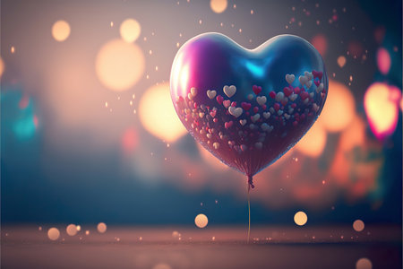 Balloon Hearts Happy Valentine Day background . Red glitter vintage lights and bokeh background , Generative Aiの素材