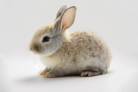 Front view of cute baby rabbits on white background , Little cute rabbits sitting with Lovely action on white, Generative Aiの素材