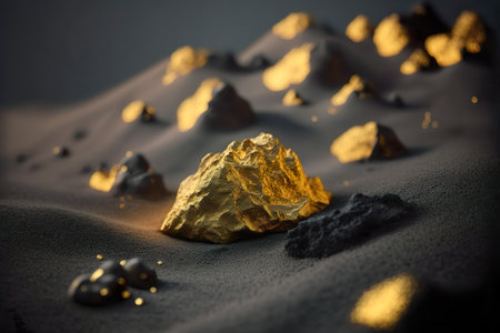 Pure gold ore close-up , Big gold nugget from the mine , Generative Aiの素材