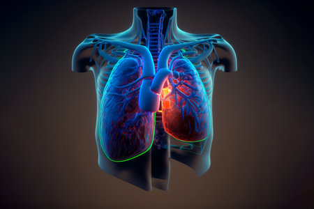 3D X-Ray Image Of Human Healthy Chest MRI , Pulmonary disease include pneumonia, asthma, COPD, TB, lung cancer or respiratory tract infection, Generative Aiの素材