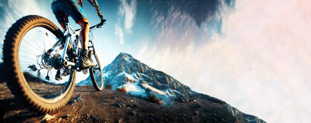 Winter Extreme athlete sports cyclist with mountain bike , Generative Aiの素材
