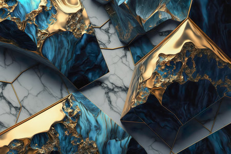 Abstract marble wallpaper background , luxury marble texture gold and blue tone , Generative Aiの素材