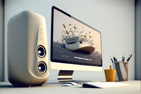 Shot of a Desktop computer and keyboard and mouse in the Creative Modern Office , Generative Aiの素材